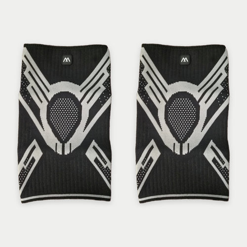 Pack de dos rodilleras de compresión negras con dibujo gris