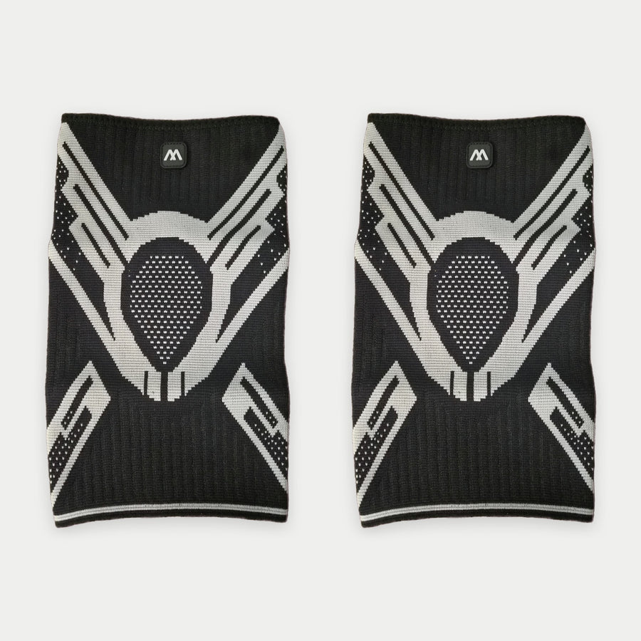 Pack de dos rodilleras de compresión negras con dibujo gris